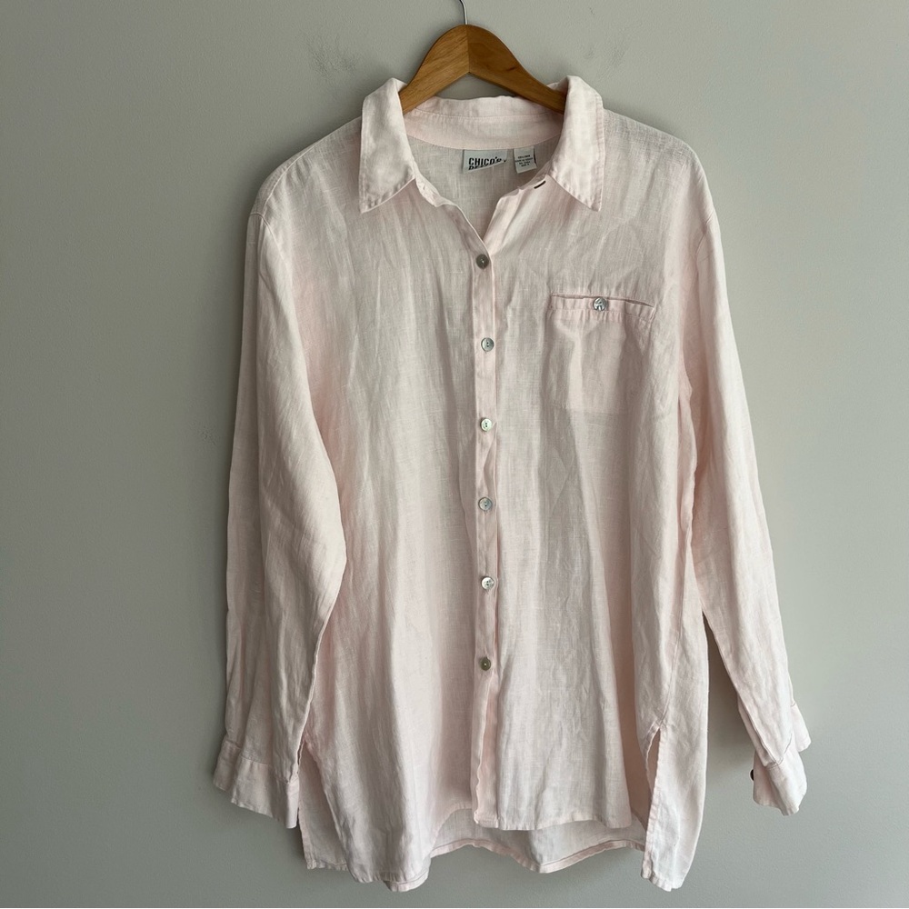 Chico’s Design Light Pink Linen Button Down Shirt 3/XL